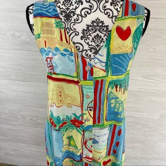 Vintage Jams World Beaches Button Down Shift Maxi Dress - Picture 2 of 10